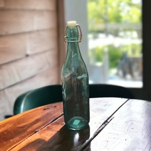 Decorative Blue Glass Bottle 12” tall x 3” wide